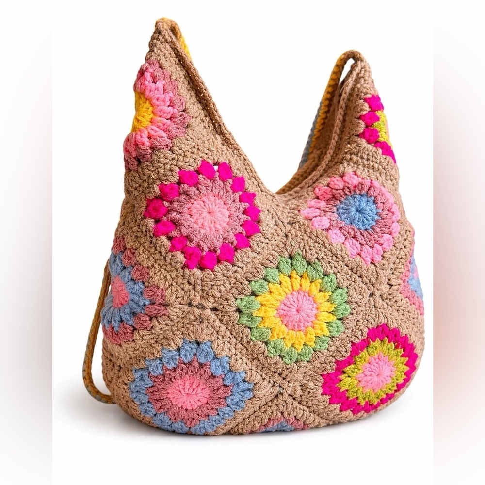 EARTHBOUND Multicolor Crochet Hobo Bag